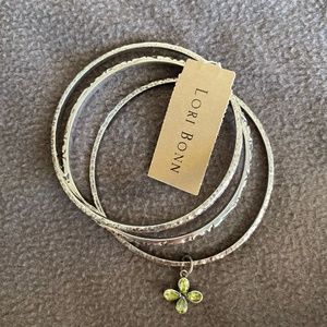 Lori Bonn Peridot Clover Charm on Triple Stacking Bangles